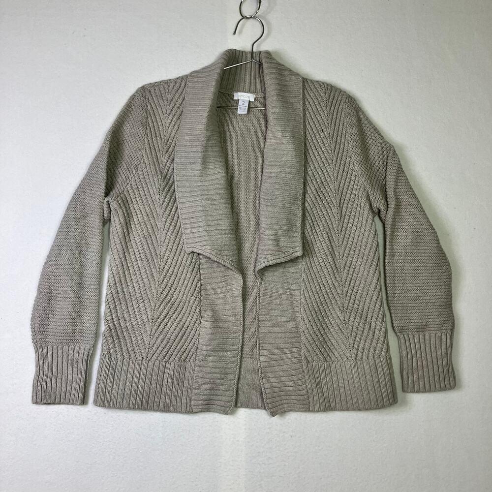 Chicos Womens Wool Blend Chunky Knit Cardigan L/2 Minimalist Neutral